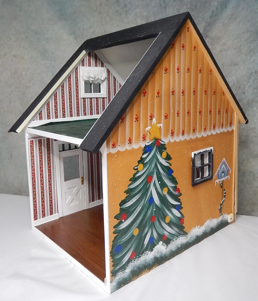 OOAK Karen Markland Painted Christmas Cottage Artisan Dollhouse Miniature 1:12 - Image 3 of 4