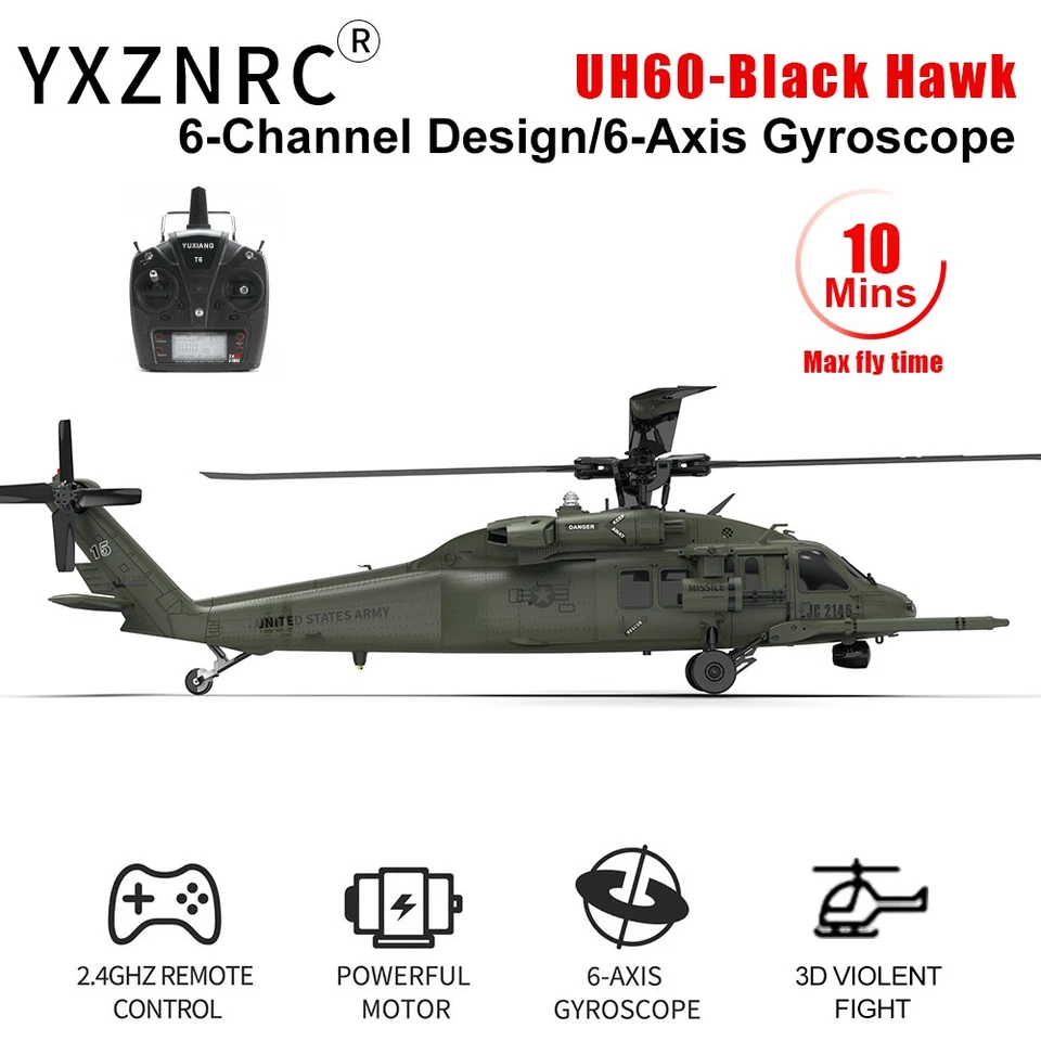 YXZNRC UH60 Black Hawk 6CH Gyro 2.4G 6-axis 3D Flybarless 1/47 RC Hubschrauber - Bild 4 von 4