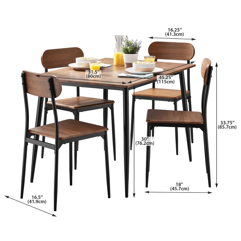 Modern 5-Piece Dining Set Wood & Steel Frame Kitchen Set Breakfast Nook Seats 4 - Image 2 of 4