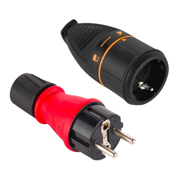 Electraline 92391 Schutzkontakt-Stecker Gummi IP54 + Schuko Steckdose 16A-image