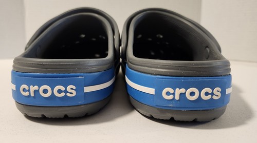 Crocs Classic Clog Gray With Blue Stripe Sandals Mens Size 8 Womens Size 10 - Picture 3 of 7