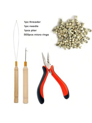 500pcs 13# Hair Extension Ring Pliers Crochet Hook Set With Threader Needle And