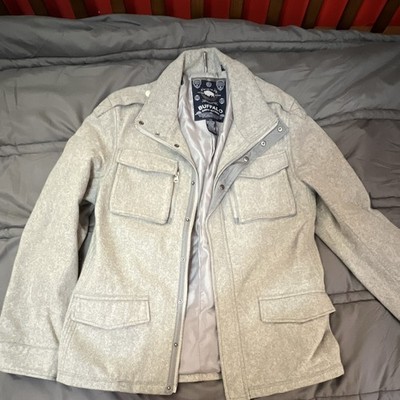 BUFFALO David Bitton Men's Gray Wool Blend Mid-Length Zip Snap Jacket L