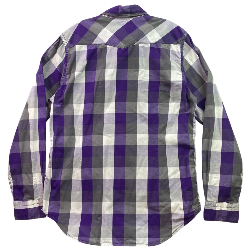Express Shirt Mens Large Purple Plaid Western Pearl Snap Country Rodeo Preppy - Image 4 of 4