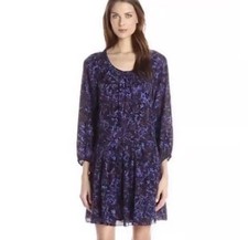 Rebecca Taylor Silk Blue and Purple Long Sleeve Mini Dress Size 4