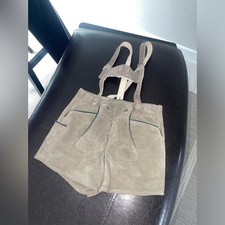 Vintage kids Lederhosen Oktoberfest tirolean suede leather overall short 9-12m