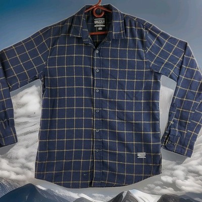 Grizzly Griptape Logo Blue Plaid Long Sleeve Flannel Shirt Mens Medium