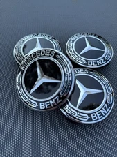 MERCEDES BENZ SET OF 4 BLACK 75 mm/2.95in Wheel Center Caps Fits Most Models