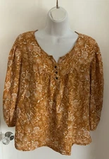 a.n.a. Cotton Hippie Gold Yellow Vtg Floral Boho Blouse Top Shirt Peasant XL