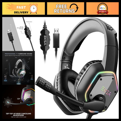 USB Gaming Headset with Microphone, 7.1 Surround Sound, RGB Light - Wired PC/PS4