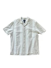 Zara Man Striped V-Neck Shirt, beige/ brown - Size M