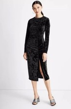 Women’s Future Collective Ruched Long Sleeve Black Velvet Open Back Dress M