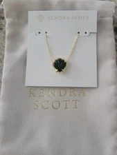 Kendra Scott Brynne  Pendant Necklace Gold Black Mother Of Pearl NWT $75  Pouch!