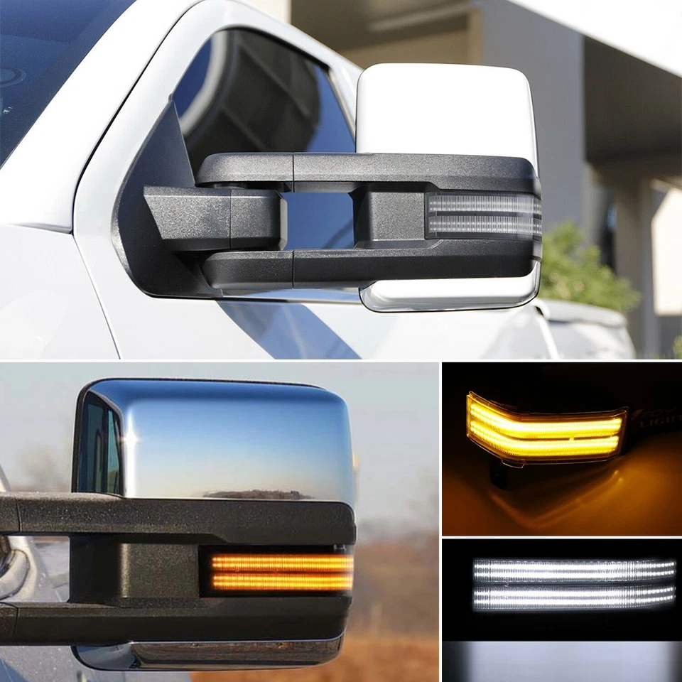Tira LED ámbar de doble fila luces marcadoras de espejo retrovisor de remolque para Chevy Silverado GMC Sierra Foto 2 de 4