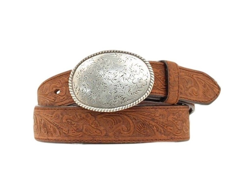 Nocona Western Belt Mens Tooled Basket Leather 38 Brown N1011644 CLEARANCE