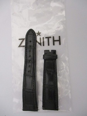 ZENITH Black Genuine Leather 20mm x 16mm Watch Strap Band 115mm + 80mm #2016-714