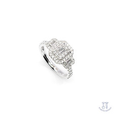 18K White Gold Emerald Cluster Engagement Ring - Goldsmiths - Size: M