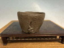 Unglazed Shohin Size Bonsai Tree Pot By Tojaku 2 1/2 By 1 3/4” Crab Motif