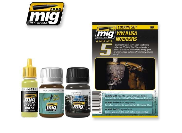 Ammo Mig A.Mig7434 35ml x2 & 17 - WWII US Aircraft Interiors - Weathering Set