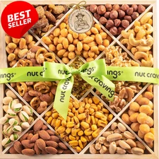 Thanksgiving Mixed Nuts Gift Basket Diamond Wooden Tray 12 Assortments - US