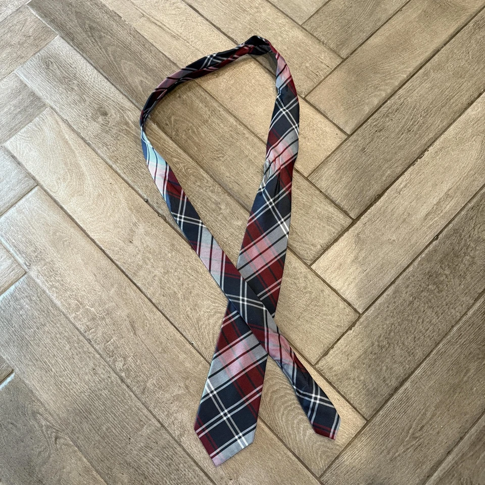 Chaps Tie Mens Red Navy Gray Plaid Tartan 100% Silk Necktie Handmade Classic - Image 3 of 4