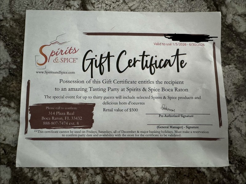 Spirits & Spice Tasting Party Gift Certificate