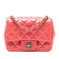 Authenticated Chanel Mini Square Classic Patent Single Flap Pink Leather