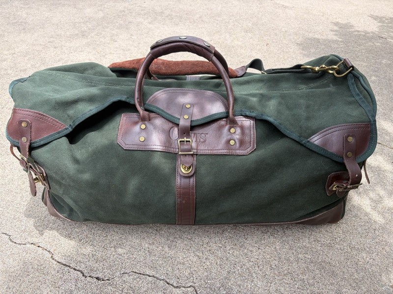 Vintage Orvis USA BATTENKILL Leather Canvas Brass Duffle Bag Travel Hunt Luggage