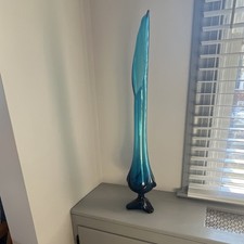 Art Glass Blue Hand Blown Decorative Glass Vase Glossy Solid Pattern