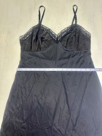 Vintage Vanity Fair Black Nylon Lace Slip Dress 90s Lingerie Size 38 USA