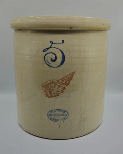 Vintage 1906-1930s Red Wing Union Stoneware Co. Minnesota 5 Gallon 4" Wing Crock