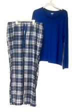 Lands End Womens 2-piece Pajama Set, Navy/Ivory Plaid,  Large, NEW, SHIPS FREE
