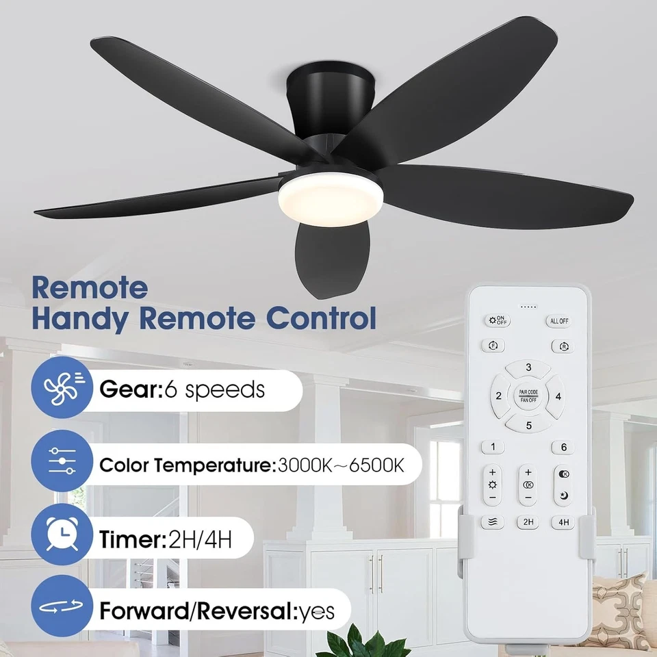 Smart Ceiling Fan 42" - Flush Mount Design, Indoor/Outdoor - Image 4 of 4