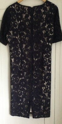 Per Una M&S Navy Lace Short Sleeve Beige Lined Smart/Work Dress 18 | eBay