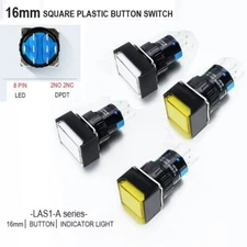 16mm DPDT Illuminated ON/OFF Square Plastic Push Button Switch (LAS1-AF)