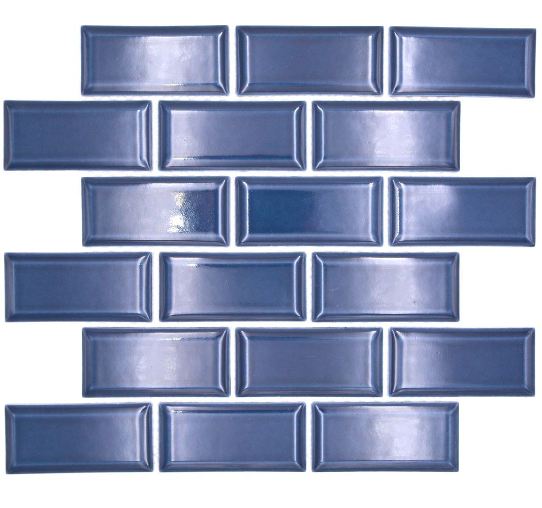 Azulejo De Cerámica Mosaico Metro Con Diseño Uni Azul Cobalto