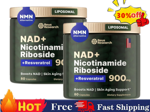 2X Reus Research NAD+ Supplement Caps for Skin Aging Support, Energy, and Focus,