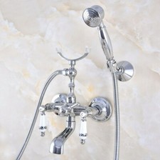 Polished Chrome Clawfoot Bath Tub Faucet with Hand Shower Mixer Tap Wall Mount