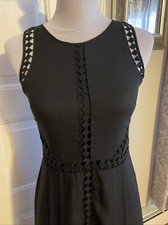 CASUAL Sz 0 Ann Taylor Sleeveless Lace Trim Black Lined Knee Length ELEGANT!