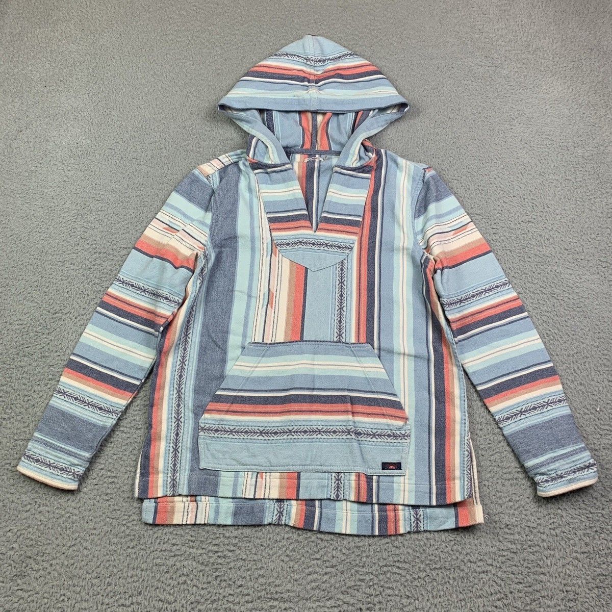 Faherty Baja Poncho Hoodie Adult Small Blue Cascade Striped Pullover Cotton  | eBay