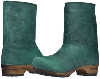 Sanita 'Risotto' Oiled Leather Clog Boots in Dark Green (473222