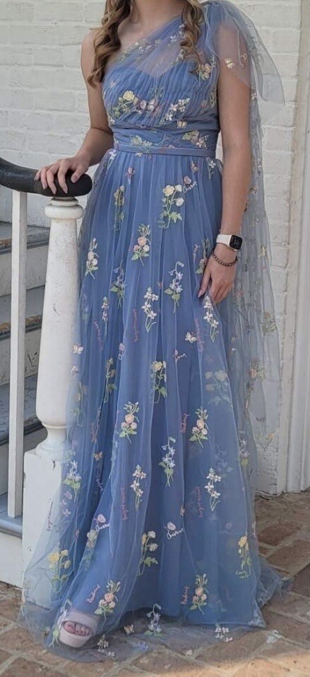 A-Line Grey Blue Long Prom Dress With Embroidery | eBay A-Line Grey Blue Long Prom Dress With Embroidery | eBay