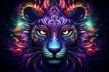 Psy Cat UV tapestry, Blacklight Reactive, Psychedelic Wall Hanging, DMT Art