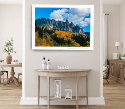 Mountain Print, Forest Wall Art, Cloudy Blue Sky Framed Nature Wall Art,Natural