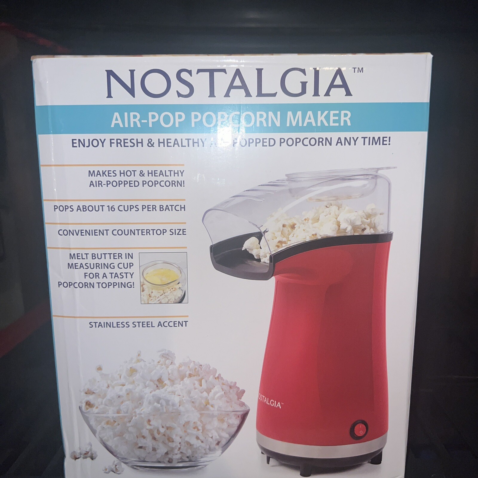 Nostalgia 16 Cup Hot Air Popcorn Maker - Healthy Oil- Popping for 