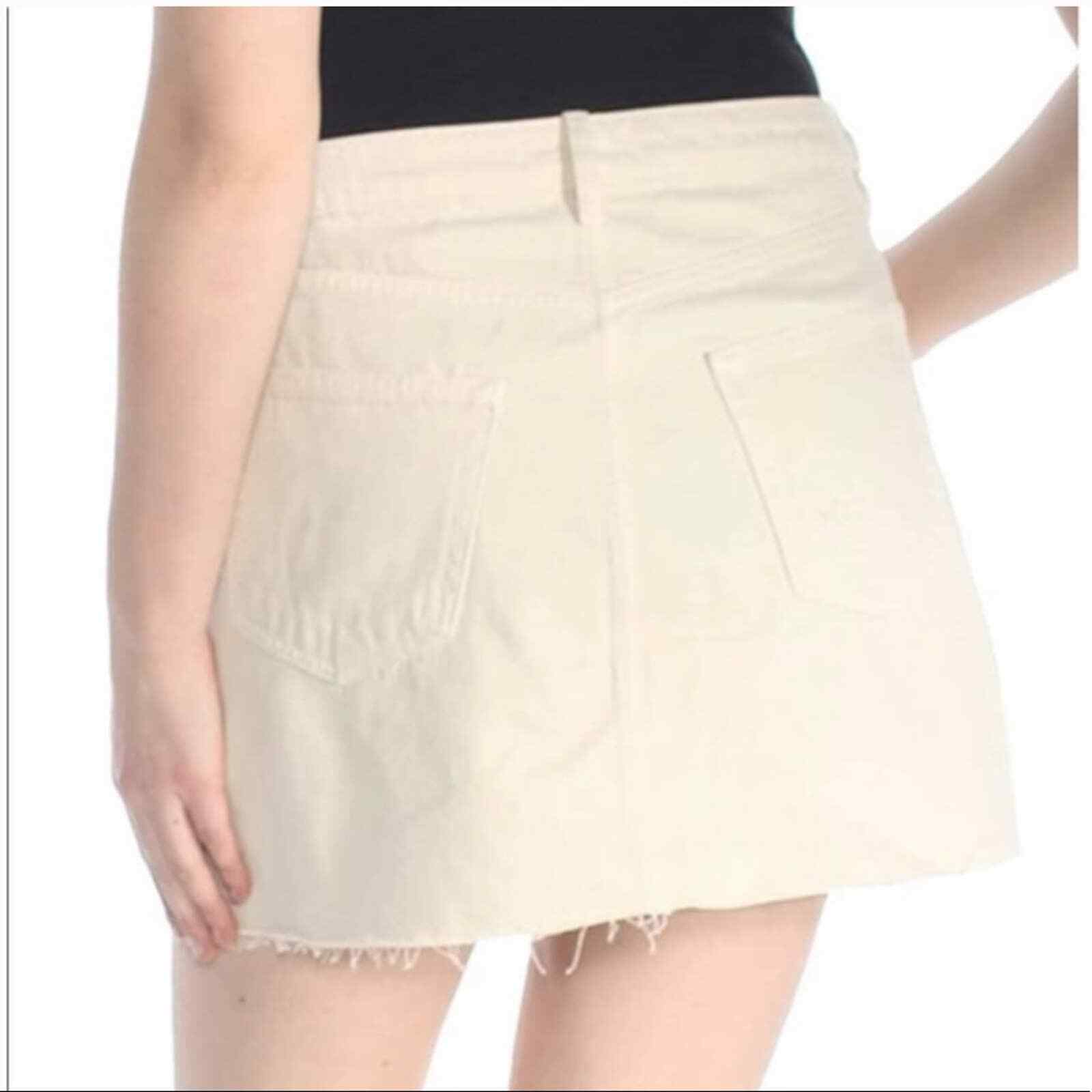 Free People Cream Distressed Denim Miniskirt Size… - image 2