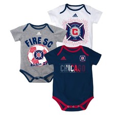 Chicago Fire MLS Adidas Infant Navy/Grey/White "Hat Trick" 3 Piece Creeper Set
