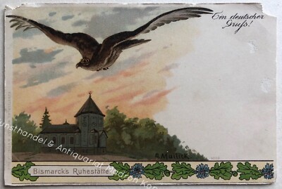 A German greeting, Bismarck's resting place, artist postcard, Sig. Mailick, litho from 1899