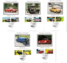 3317/26+5 CARTES MAXIMUM1er JOUR SUR SOIE COLLECTION JEUNESSE VOITURES ANCIENNES