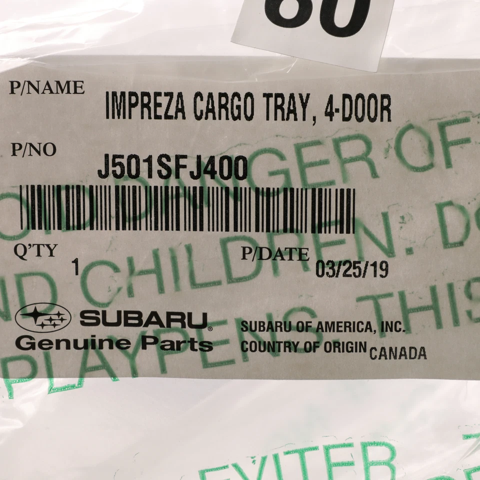 OEM 2012-2021 Subaru Impreza WRX STI Sedan Rear Cargo Tray Liner NEW J501SFJ400 — 第 3/3 张图片